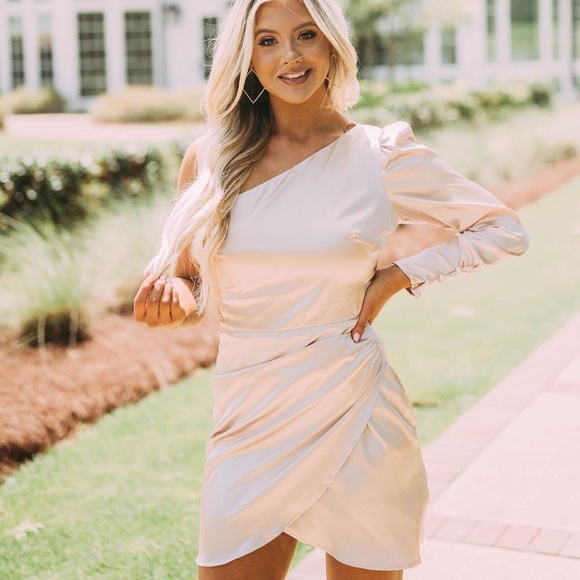 Brand NWT Shop These Three Boutique Satin One Shoulder Dress - Picture 2 of 5